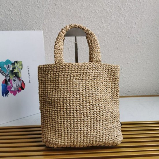 Replica Prada Small Crochet Tote Bag Raffia-effect Yarn Beige Fake