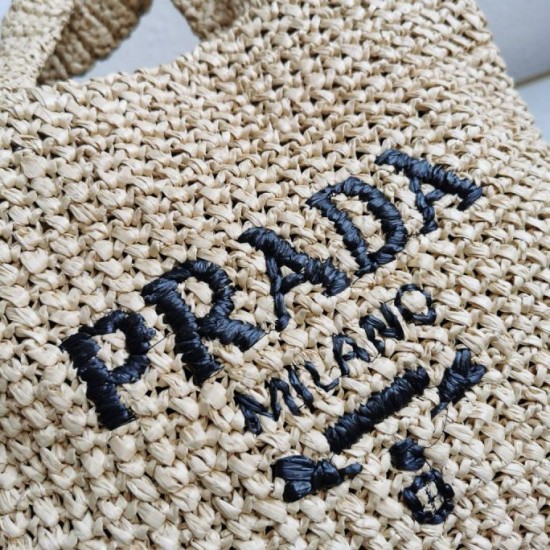 Replica Prada Small Crochet Tote Bag Raffia-effect Yarn Beige Fake