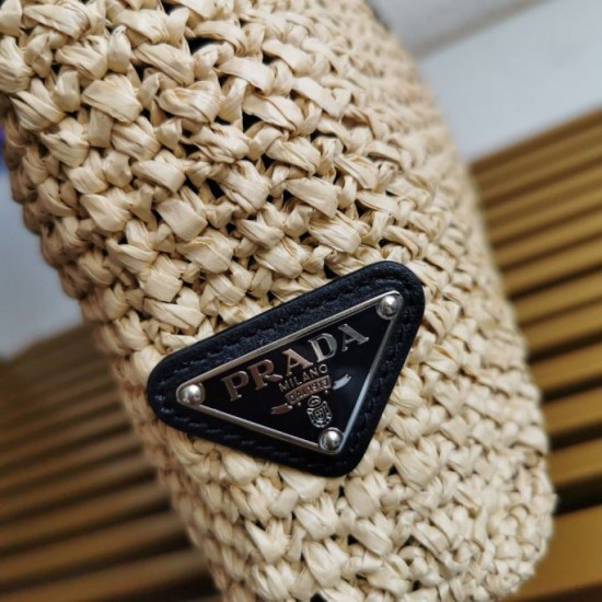 Replica Prada Small Crochet Tote Bag Raffia-effect Yarn Beige Fake