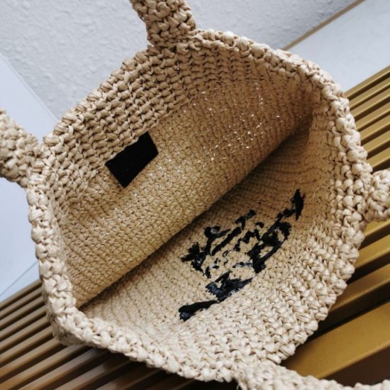 Replica Prada Small Crochet Tote Bag Raffia-effect Yarn Beige Fake