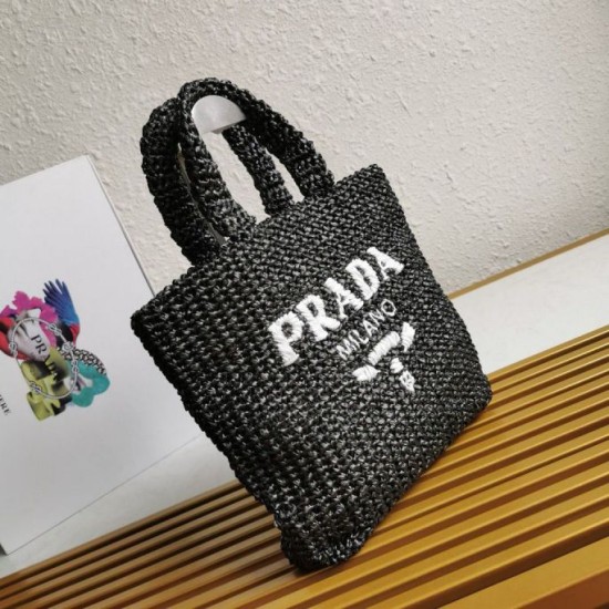 Replica Prada Small Crochet Tote Bag Raffia-effect Yarn Black Fake Replica Prada Small Crochet Tote Bag Raffia-effect Yarn Black Fake