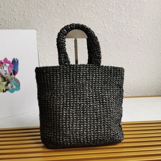 Replica Prada Small Crochet Tote Bag Raffia-effect Yarn Black Fake Replica Prada Small Crochet Tote Bag Raffia-effect Yarn Black Fake