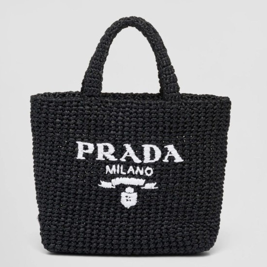 Replica Prada Small Crochet Tote Bag Raffia-effect Yarn Black Fake Replica Prada Small Crochet Tote Bag Raffia-effect Yarn Black Fake