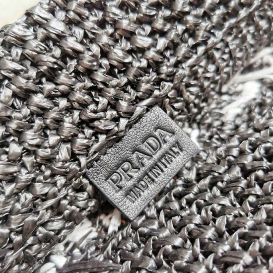 Replica Prada Small Crochet Tote Bag Raffia-effect Yarn Black Fake Replica Prada Small Crochet Tote Bag Raffia-effect Yarn Black Fake
