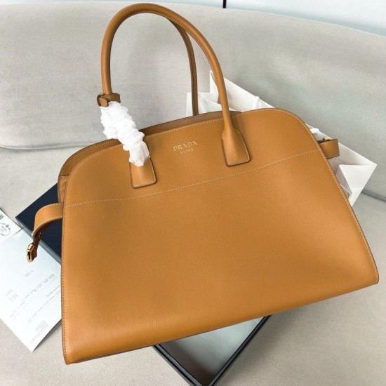 Replica Prada Large Tote Bag with Buckles Brown Fake