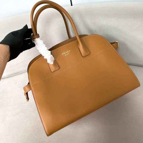 Replica Prada Large Tote Bag with Buckles Brown Fake