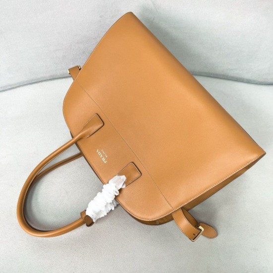 Replica Prada Large Tote Bag with Buckles Brown Fake
