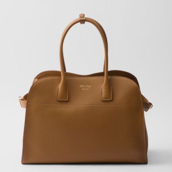 Replica Prada Large Tote Bag with Buckles Brown Fake