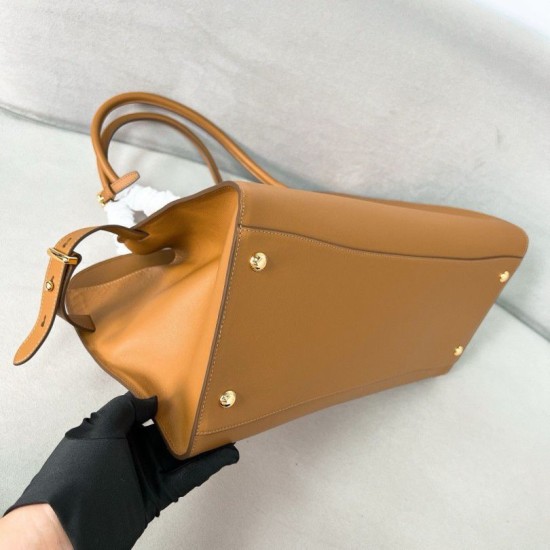 Replica Prada Large Tote Bag with Buckles Brown Fake