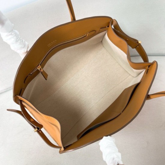 Replica Prada Large Tote Bag with Buckles Brown Fake