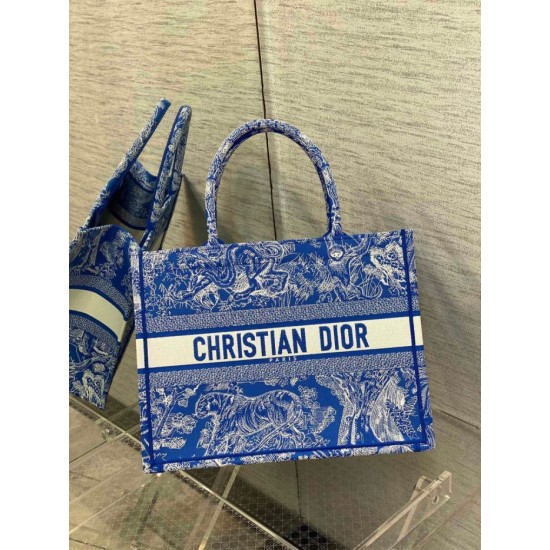 Replica Dior Medium Book Tote Bag Toile de Jouy Reverse Embroidery Blue Fake