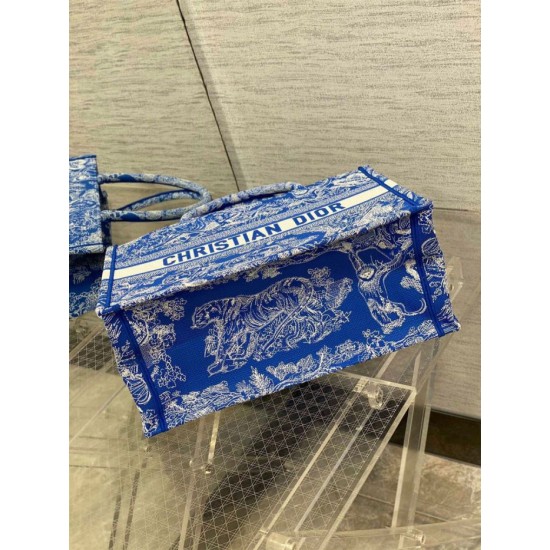 Replica Dior Medium Book Tote Bag Toile de Jouy Reverse Embroidery Blue Fake