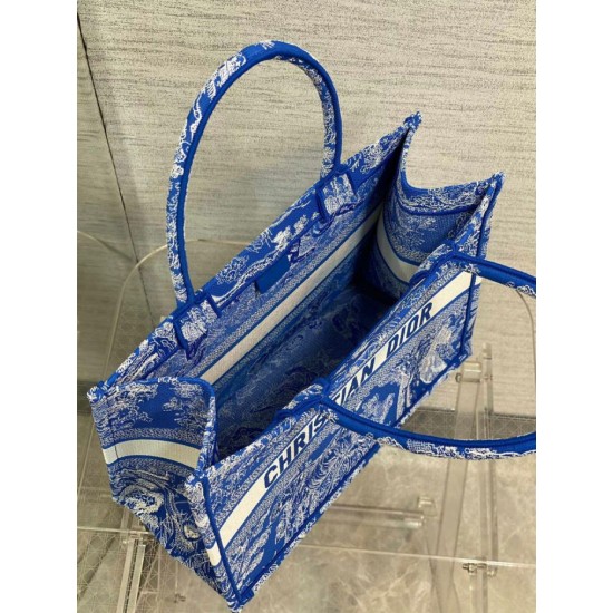 Replica Dior Medium Book Tote Bag Toile de Jouy Reverse Embroidery Blue Fake