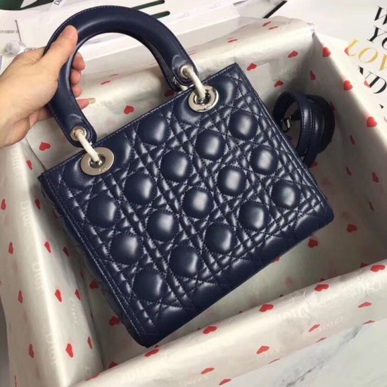 Replica Dior Medium Lady Dior Bag Cannage Blue Fake
