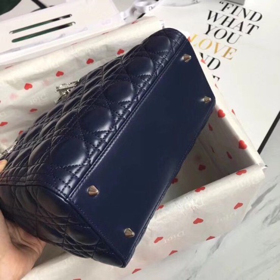 Replica Dior Medium Lady Dior Bag Cannage Blue Fake