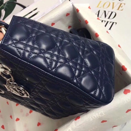 Replica Dior Medium Lady Dior Bag Cannage Blue Fake