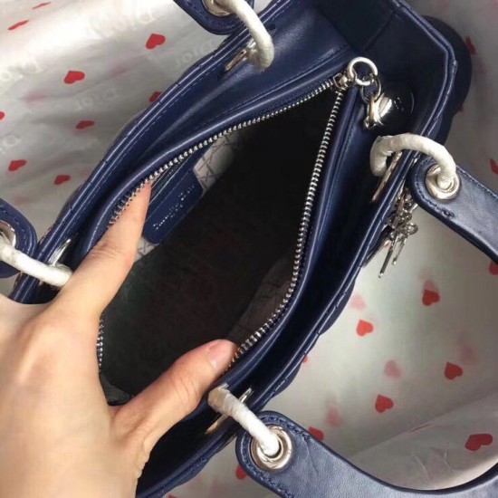Replica Dior Medium Lady Dior Bag Cannage Blue Fake