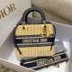 Replica Dior Medium Lady Dior Bag Wicker and Oblique Jacquard Blue Fake