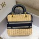 Replica Dior Medium Lady Dior Bag Wicker and Oblique Jacquard Blue Fake