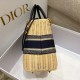 Replica Dior Medium Lady Dior Bag Wicker and Oblique Jacquard Blue Fake