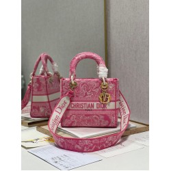 Replica Dior Medium Lady D-Lite Bag Toile de Jouy Reverse Embroidery Pink Fake