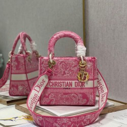 Replica Dior Medium Lady D-Lite Bag Toile de Jouy Reverse Embroidery Pink Fake