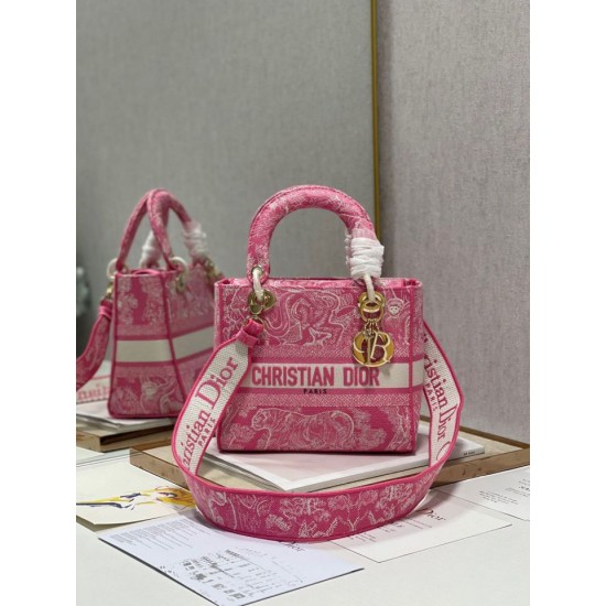 Replica Dior Medium Lady D-Lite Bag Toile de Jouy Reverse Embroidery Pink Fake Replica Dior Medium Lady D-Lite Bag Toile de Jouy Reverse Embroidery Pink Fake