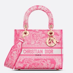 Replica Dior Medium Lady D-Lite Bag Toile de Jouy Reverse Embroidery Pink Fake