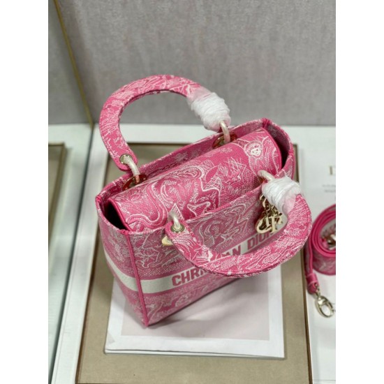Replica Dior Medium Lady D-Lite Bag Toile de Jouy Reverse Embroidery Pink Fake Replica Dior Medium Lady D-Lite Bag Toile de Jouy Reverse Embroidery Pink Fake
