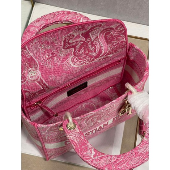 Replica Dior Medium Lady D-Lite Bag Toile de Jouy Reverse Embroidery Pink Fake Replica Dior Medium Lady D-Lite Bag Toile de Jouy Reverse Embroidery Pink Fake