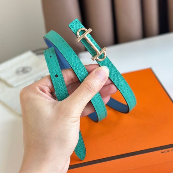 Replica Hermes Gamma 13mm Reversible Belt Epsom Taupe Green/Blue