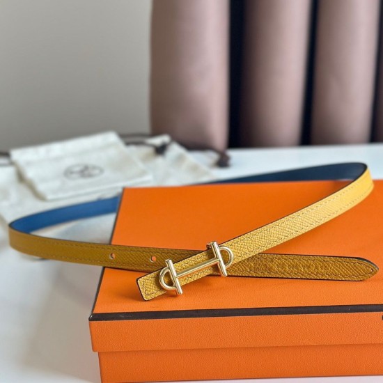 Replica Hermes Gamma 13mm Reversible Belt Epsom Taupe Swift Yellow/Blue