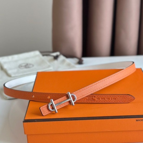 Replica Hermes Gamma 13mm Reversible Belt Epsom Taupe Swift White/Orange