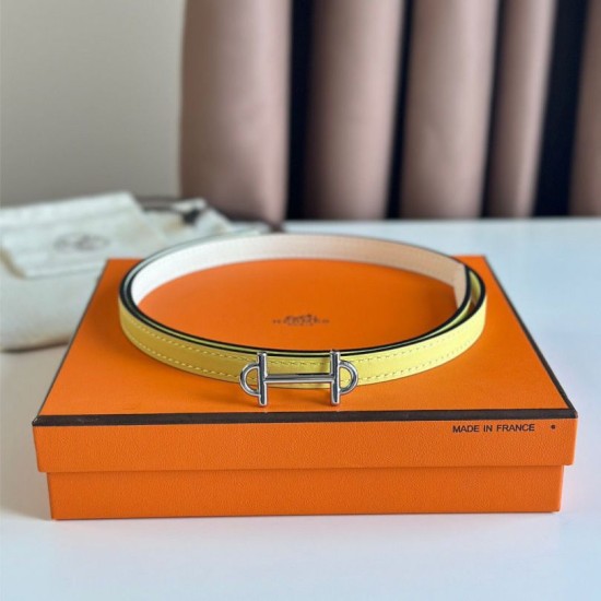 Replica Hermes Gamma 13mm Belt Reversible Epsom Taupe Swift White/Yellow