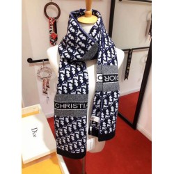 Replica Dior CD Oblique Stole Wool and Cashmere Blue Fake
