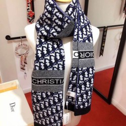 Replica Dior CD Oblique Stole Wool and Cashmere Blue Fake