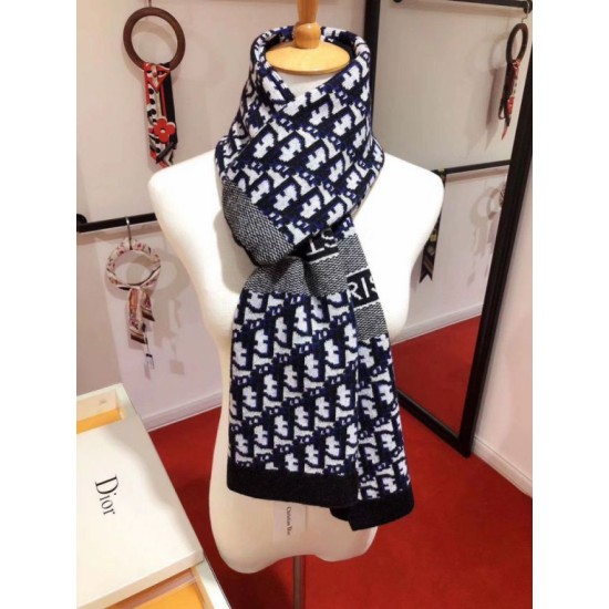 Replica Dior CD Oblique Stole Wool and Cashmere Blue Fake