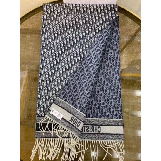 Replica Dior Oblique Scarf Blue Cashmere Fake