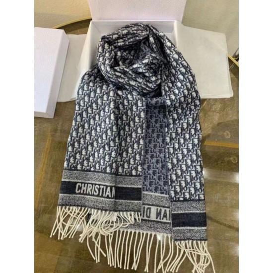 Replica Dior Oblique Scarf Blue Cashmere Fake