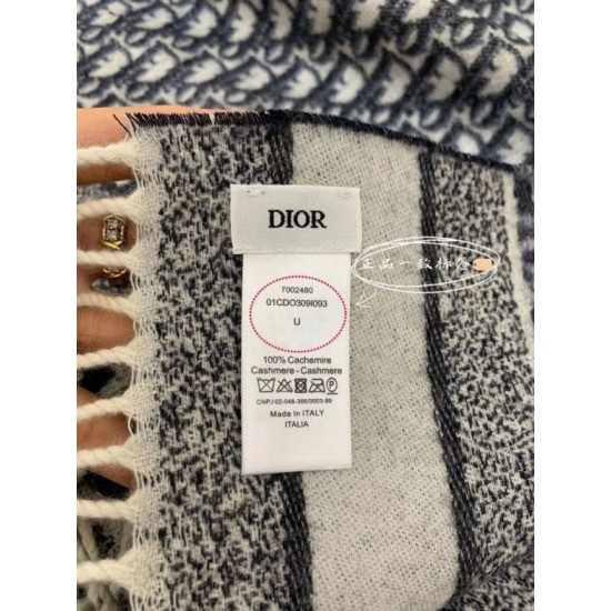 Replica Dior Oblique Scarf Blue Cashmere Fake