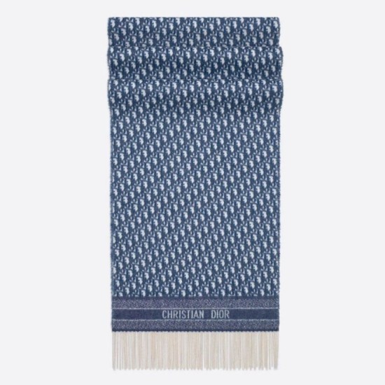 Replica Dior Oblique Scarf Blue Cashmere Fake