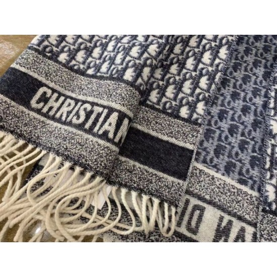 Replica Dior Oblique Scarf Blue Cashmere Fake