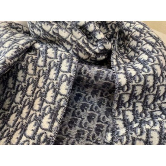 Replica Dior Oblique Scarf Blue Cashmere Fake