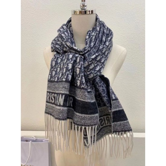 Replica Dior Oblique Scarf Blue Cashmere Fake