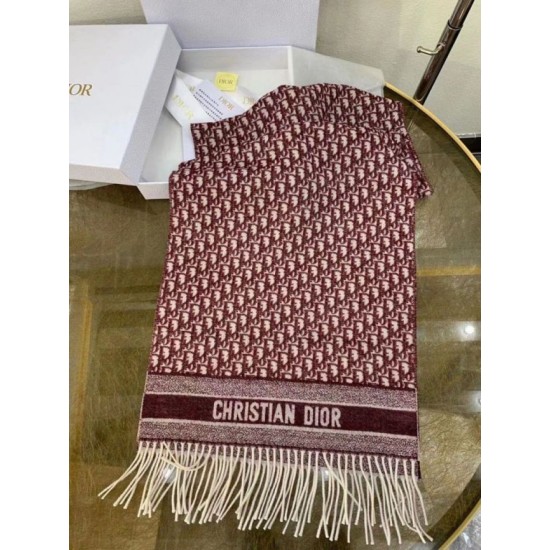 Replica Dior Oblique Scarf Cashmere Burgundy Fake