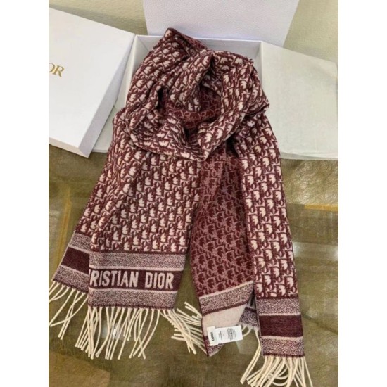 Replica Dior Oblique Scarf Cashmere Burgundy Fake