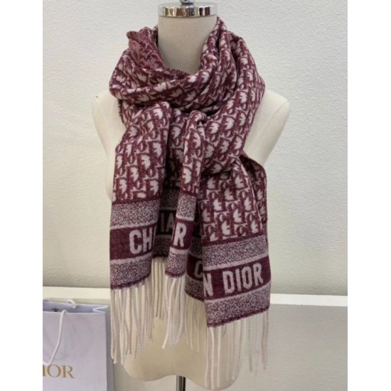 Replica Dior Oblique Scarf Cashmere Burgundy Fake
