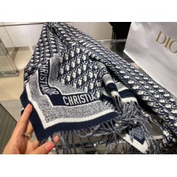 Replica Dior Oblique Blanket Wool and Angora Navy Blue Fake
