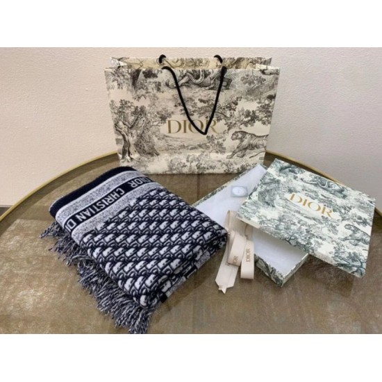 Replica Dior Oblique Blanket Wool and Angora Navy Blue Fake