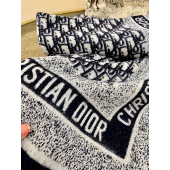 Replica Dior Oblique Blanket Wool and Angora Navy Blue Fake